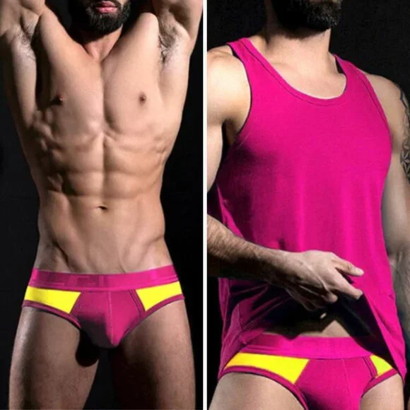 C-IN2 - Super Bright - Tank and Low Rise Brief - Pacifico Pink (M) (2 Items) - Picture 2 of 12